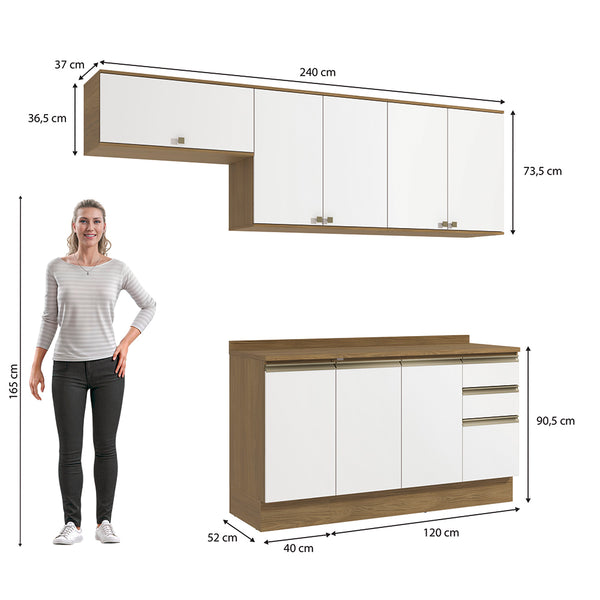 Cocina Completa 240cm MDF 3 Cajones Kappesberg Marrón/Blanco