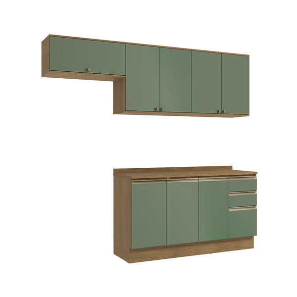 Cocina Completa 240cm MDF 3 Cajones Kappesberg Marrón/Verde