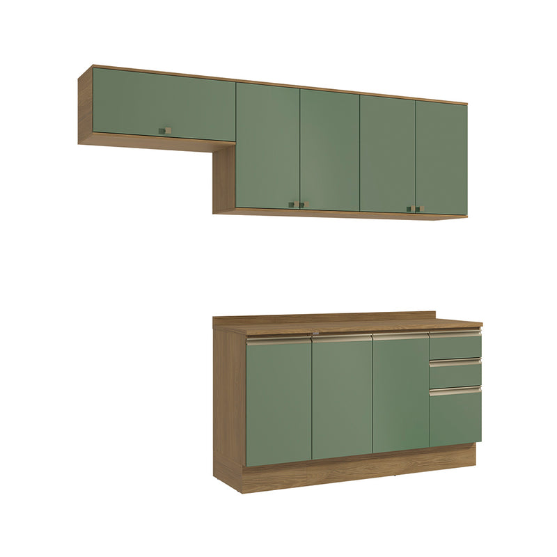 Cocina Completa 240cm MDF 3 Cajones Kappesberg Marrón/Verde