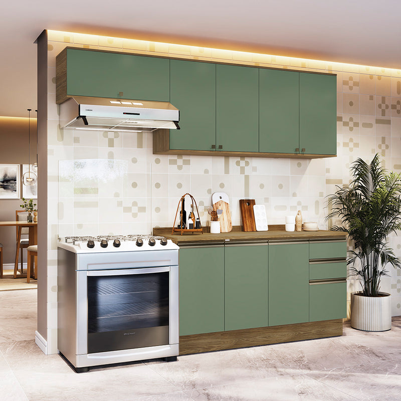 Cocina Completa 240cm MDF 3 Cajones Kappesberg Marrón/Verde