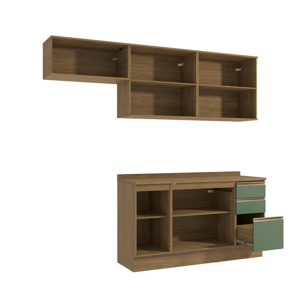 Cocina Completa 240cm MDF 3 Cajones Kappesberg Marrón/Verde