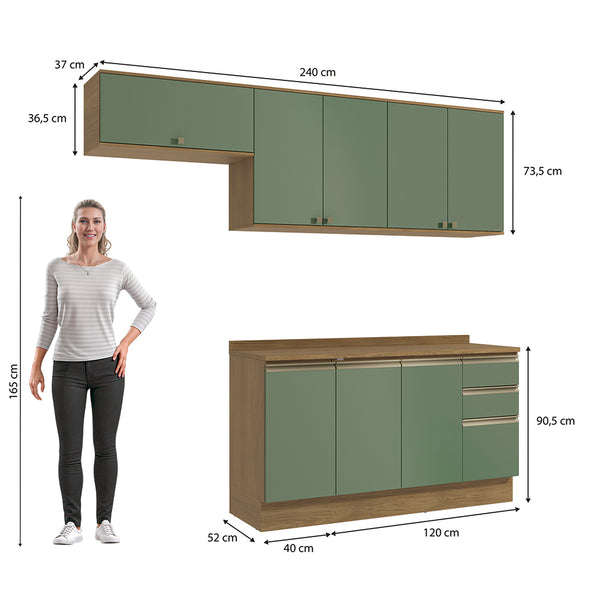 Cocina Completa 240cm MDF 3 Cajones Kappesberg Marrón/Verde