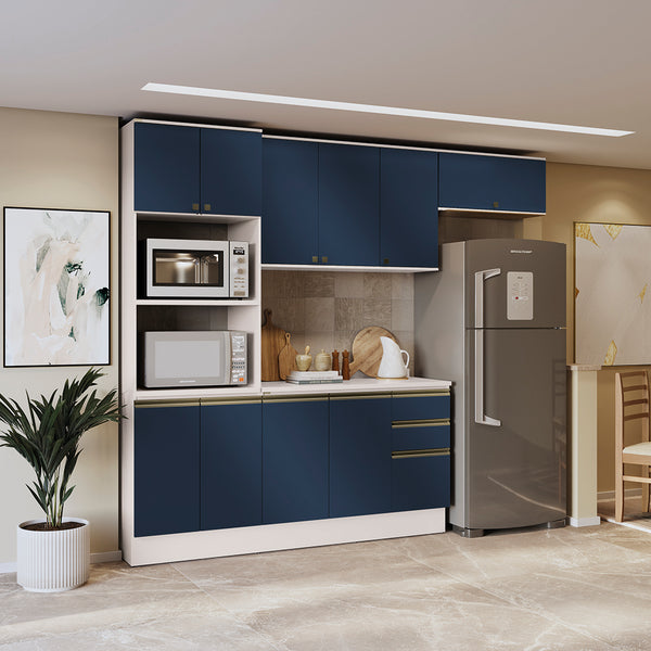 Armario Cocina 270cm MDF 10 Puertas Kappesberg Blanco/Azul