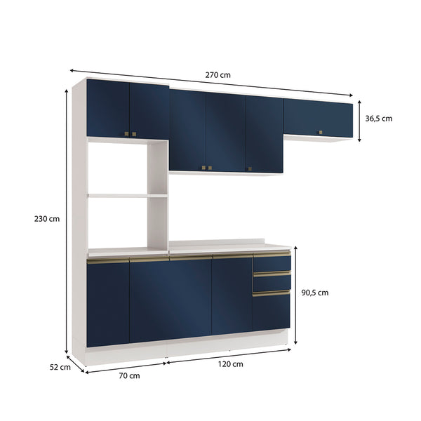 Armario Cocina 270cm MDF 10 Puertas Kappesberg Blanco/Azul