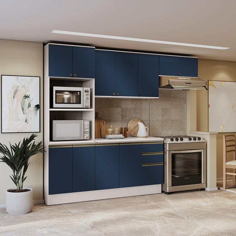 Armario Cocina 270cm MDF 10 Puertas Kappesberg Blanco/Azul