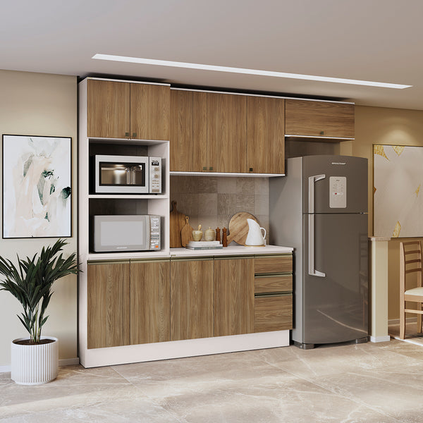 Armario Cocina 270cm MDF 10 Puertas Kappesberg Blanco/Marrón