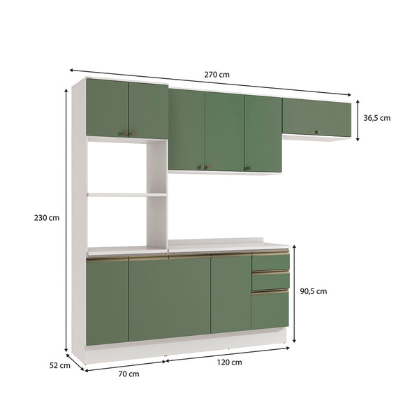 Armario Cocina 270cm MDF 10 Puertas Kappesberg Blanco/Verde