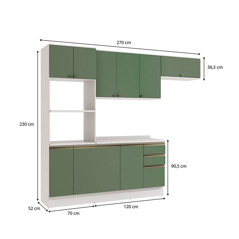 Armario Cocina 270cm MDF 10 Puertas Kappesberg Blanco/Verde