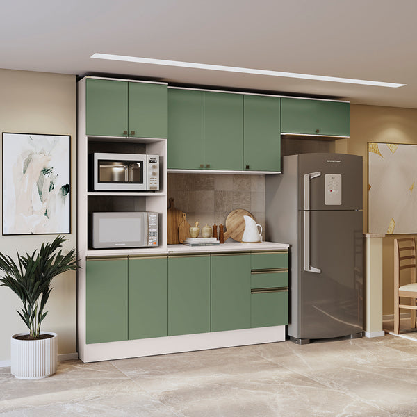 Armario Cocina 270cm MDF 10 Puertas Kappesberg Blanco/Verde