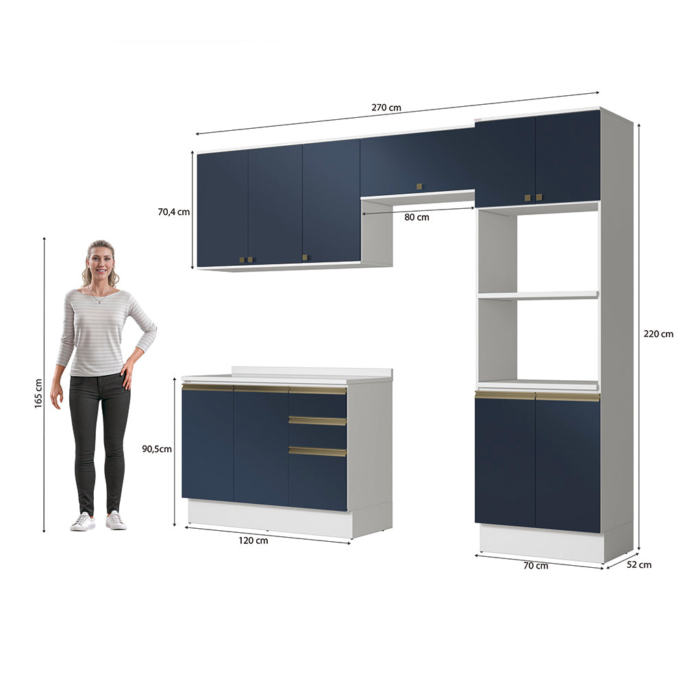 Armario Cocina Torre Horno 270cm Kappesberg Blanco/Azul