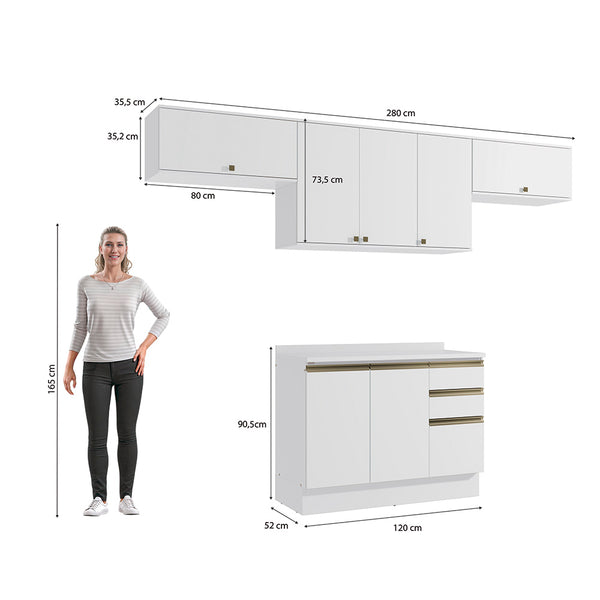 Cocina Completa 280cm MDF 3 Cajones Kappesberg Blanco