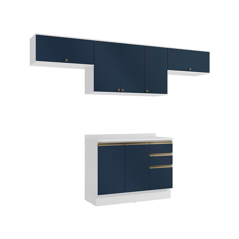 Cocina Completa 280cm MDF 3 Cajones Kappesberg Blanco/Azul