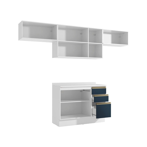 Cocina Completa 280cm MDF 3 Cajones Kappesberg Blanco/Azul