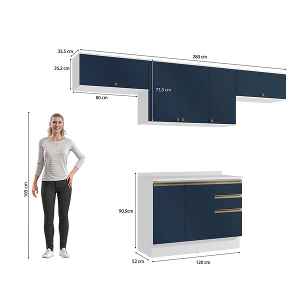 Cocina Completa 280cm MDF 3 Cajones Kappesberg Blanco/Azul