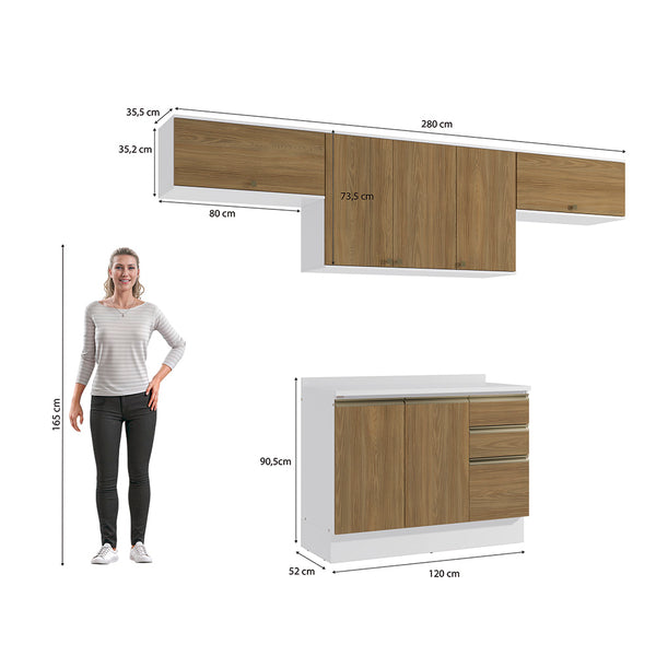 Cocina Completa 280cm MDF 3 Cajones Kappesberg Blanco/Marrón