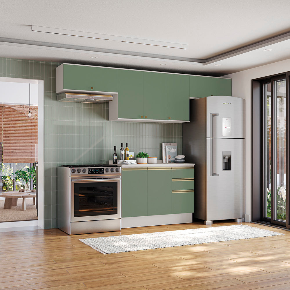 Cocina Completa 280cm MDF 3 Cajones Kappesberg Blanco/Verde