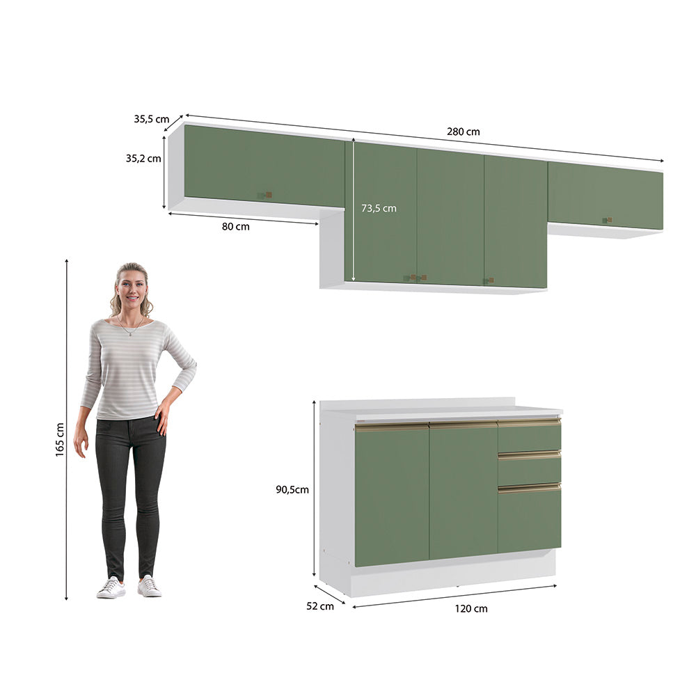 Cocina Completa 280cm MDF 3 Cajones Kappesberg Blanco/Verde