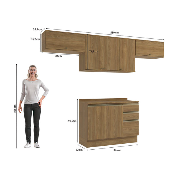 Cocina Completa 280cm MDF 3 Cajones Kappesberg Marrón