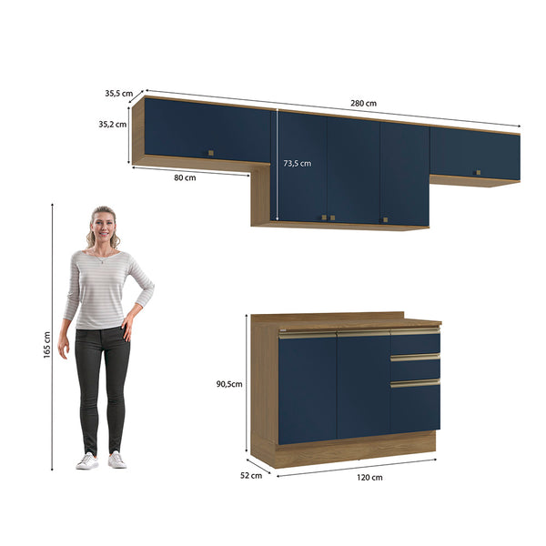 Cocina Completa 280cm MDF 3 Cajones Kappesberg Marrón/Azul