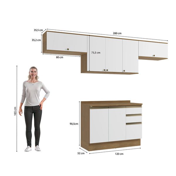 Cocina Completa 280cm MDF 3 Cajones Kappesberg Marrón/Blanco