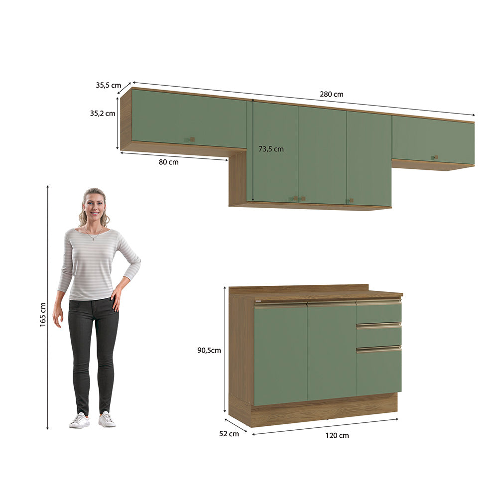 Cocina Completa 280cm MDF 3 Cajones Kappesberg Marrón/Verde