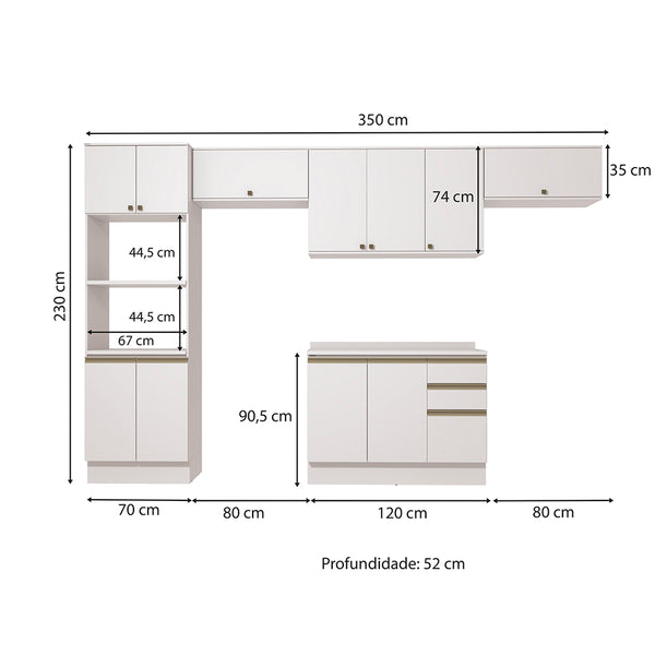 Cocina Integral 350cm MDF Kappesberg 11 Puertas Blanco