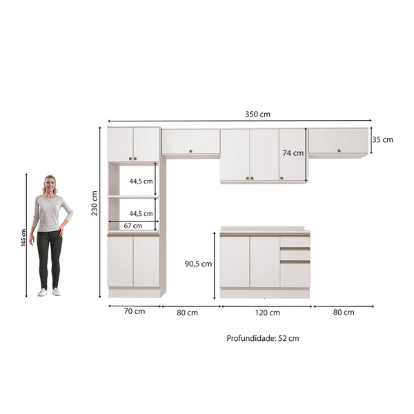 Cocina Integral 350cm MDF Kappesberg 11 Puertas Blanco