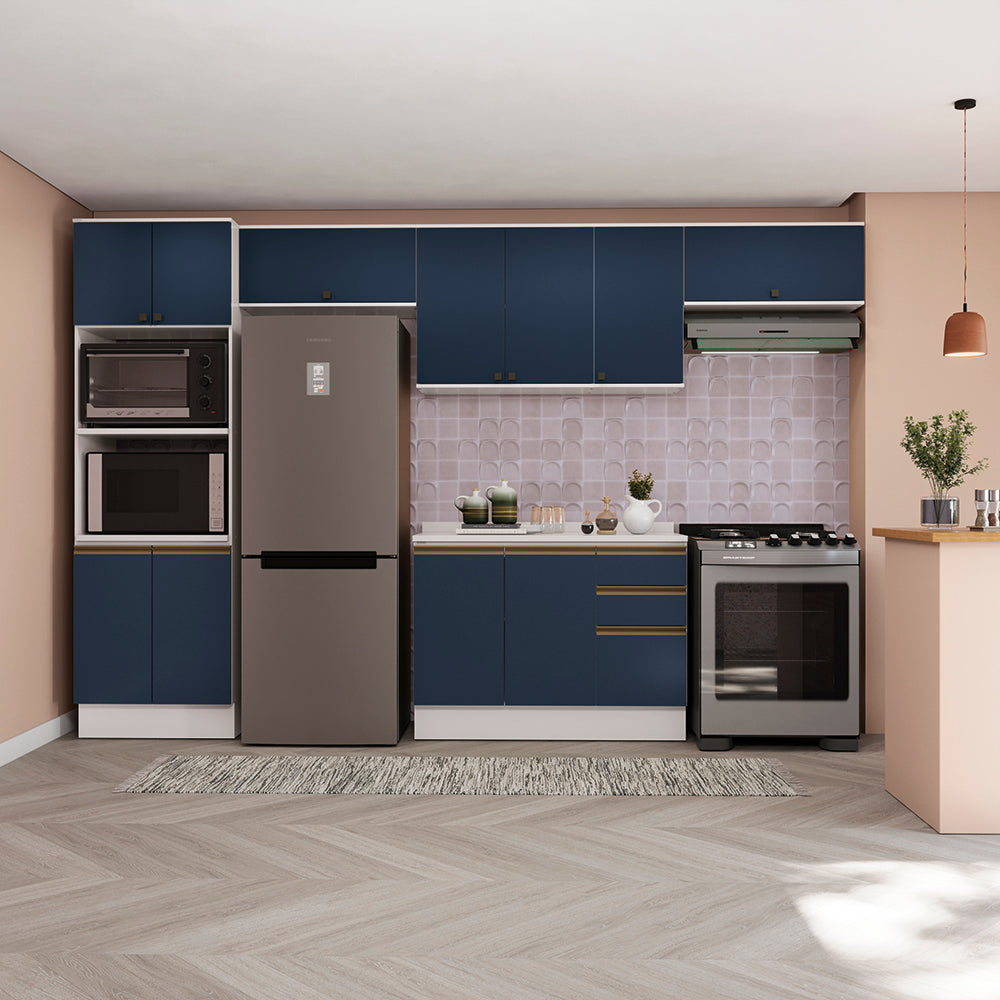 Cocina Integral 350cm MDF Kappesberg 11 Puertas Blanco/Azul