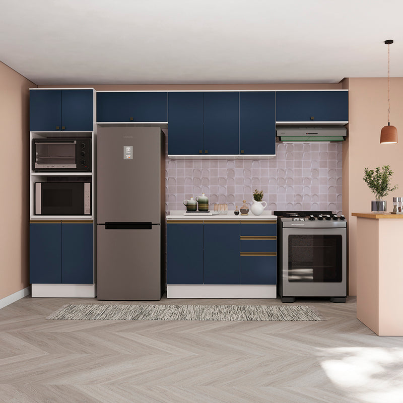 Cocina Integral 350cm MDF Kappesberg 11 Puertas Blanco/Azul