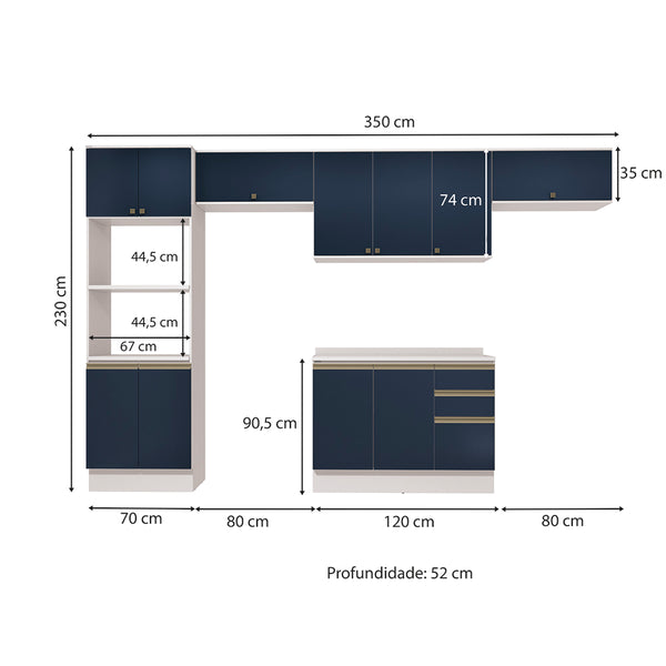 Cocina Integral 350cm MDF Kappesberg 11 Puertas Blanco/Azul