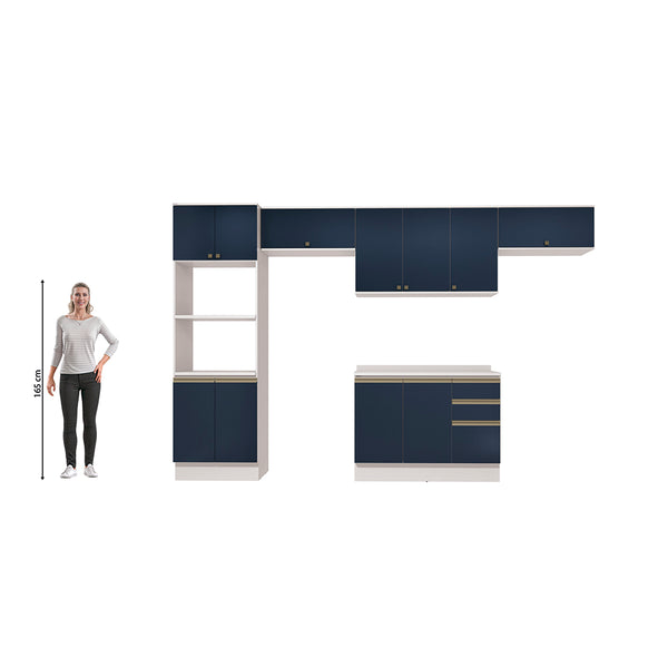 Cocina Integral 350cm MDF Kappesberg 11 Puertas Blanco/Azul
