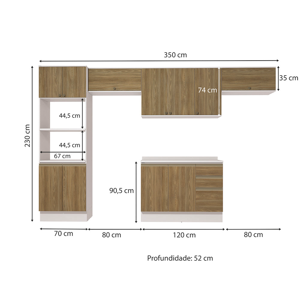 Cocina Integral 350cm Kappesberg 11 Puertas Blanco/Marrón