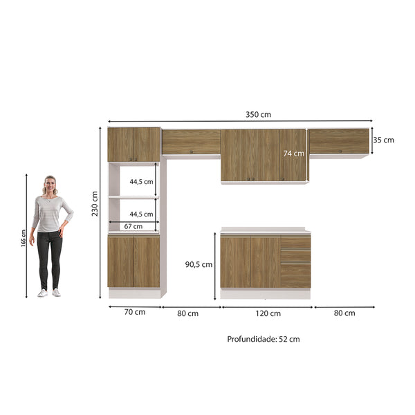 Cocina Integral 350cm Kappesberg 11 Puertas Blanco/Marrón