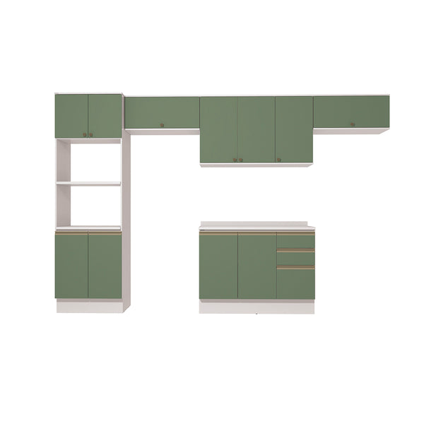 Cocina Integral 350cm MDF Kappesberg 11 Puertas Blanco/Verde