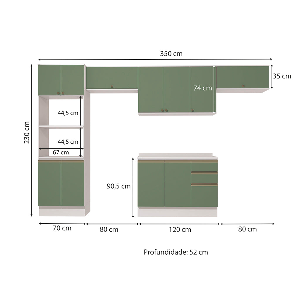 Cocina Integral 350cm MDF Kappesberg 11 Puertas Blanco/Verde