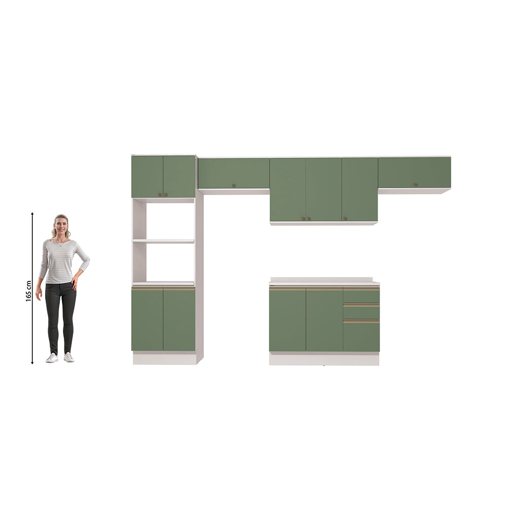 Cocina Integral 350cm MDF Kappesberg 11 Puertas Blanco/Verde