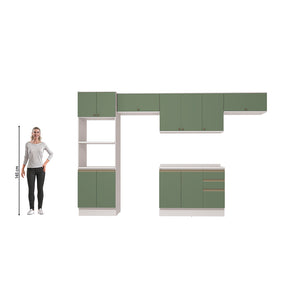 Cocina Integral 350cm MDF Kappesberg 11 Puertas Blanco/Verde