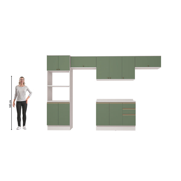 Cocina Integral 350cm MDF Kappesberg 11 Puertas Blanco/Verde