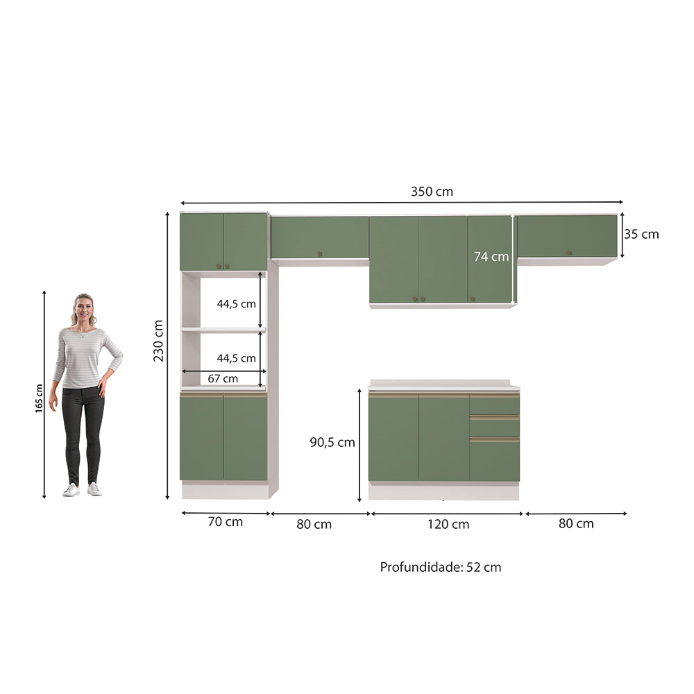 Cocina Integral 350cm MDF Kappesberg 11 Puertas Blanco/Verde