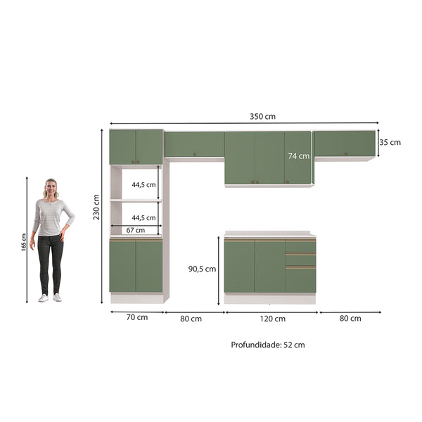 Cocina Integral 350cm MDF Kappesberg 11 Puertas Blanco/Verde