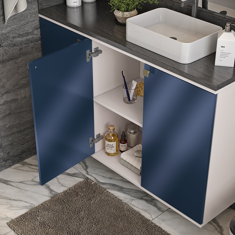 Gabinete Baño Kappesberg 120cm MDF Con Aéreos Blanco y Azul