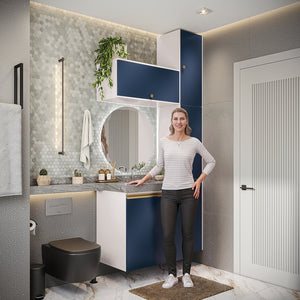 Gabinete Baño Kappesberg 116cm MDF Con Aéreos Blanco y Azul
