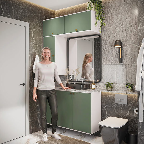 Gabinete Baño Kappesberg 120cm MDF Blanco y Verde