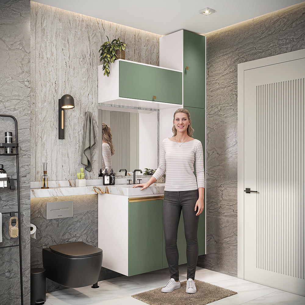 Gabinete Baño Kappesberg 116cm MDF Blanco y Verde