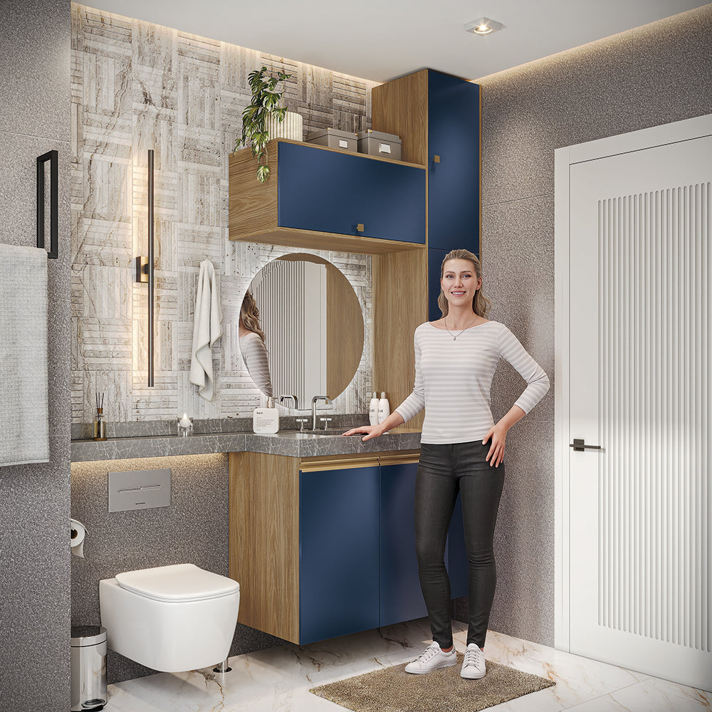 Gabinete Baño Kappesberg 116cm MDF Marrón y Azul