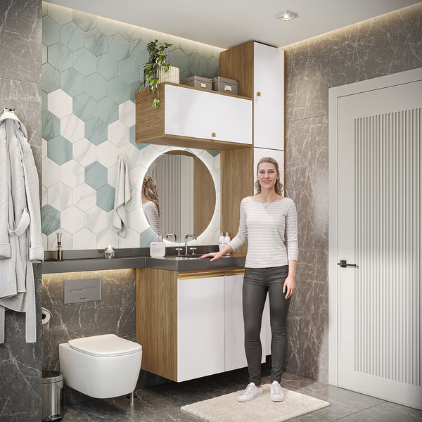 Gabinete Baño Kappesberg 116cm MDF Marrón y Blanco
