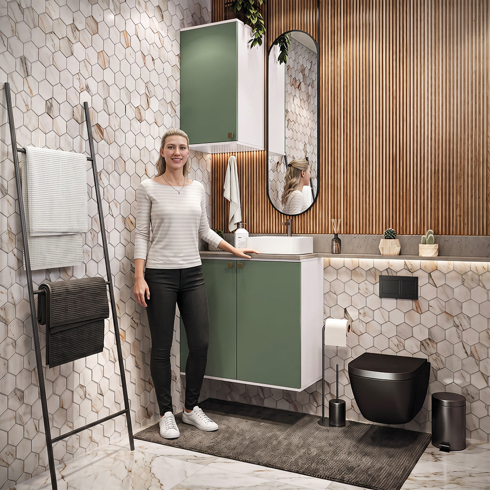 Gabinete Baño Kappesberg 80cm MDF Blanco y Verde