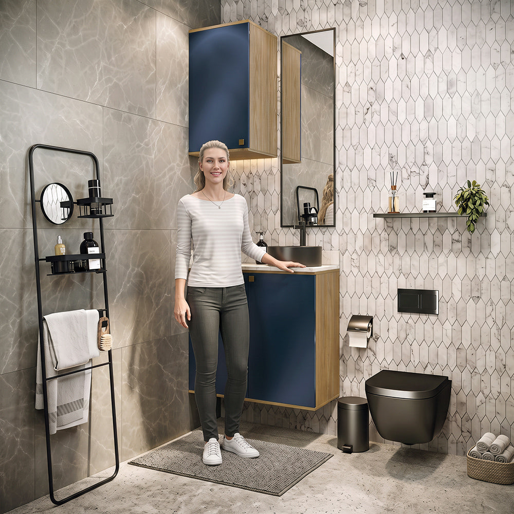 Gabinete Baño Kappesberg 80cm MDF Marrón y Azul