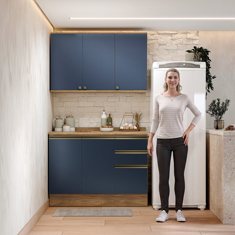 Gabinete Cocina Kappesberg 120cm MDF 5 Puertas Marrón y Azul