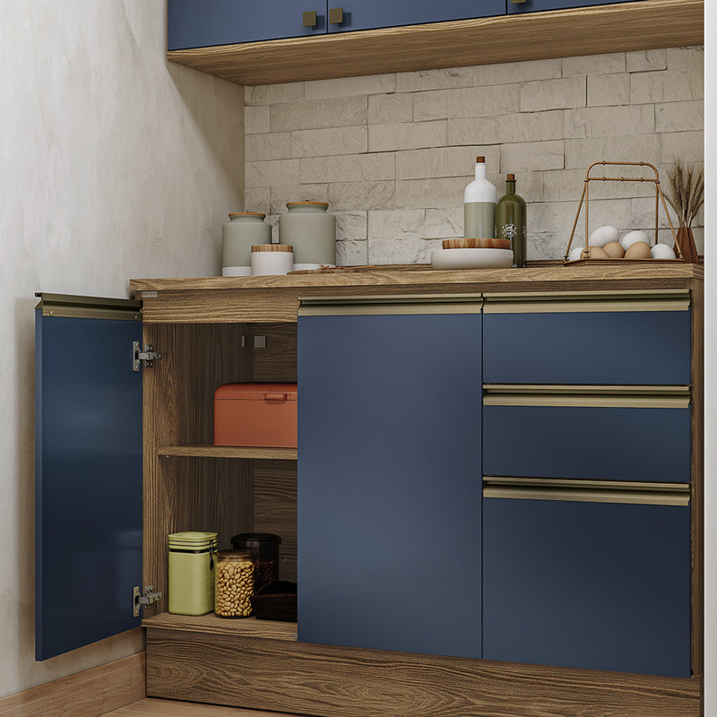 Gabinete Cocina Kappesberg 120cm MDF 5 Puertas Marrón y Azul